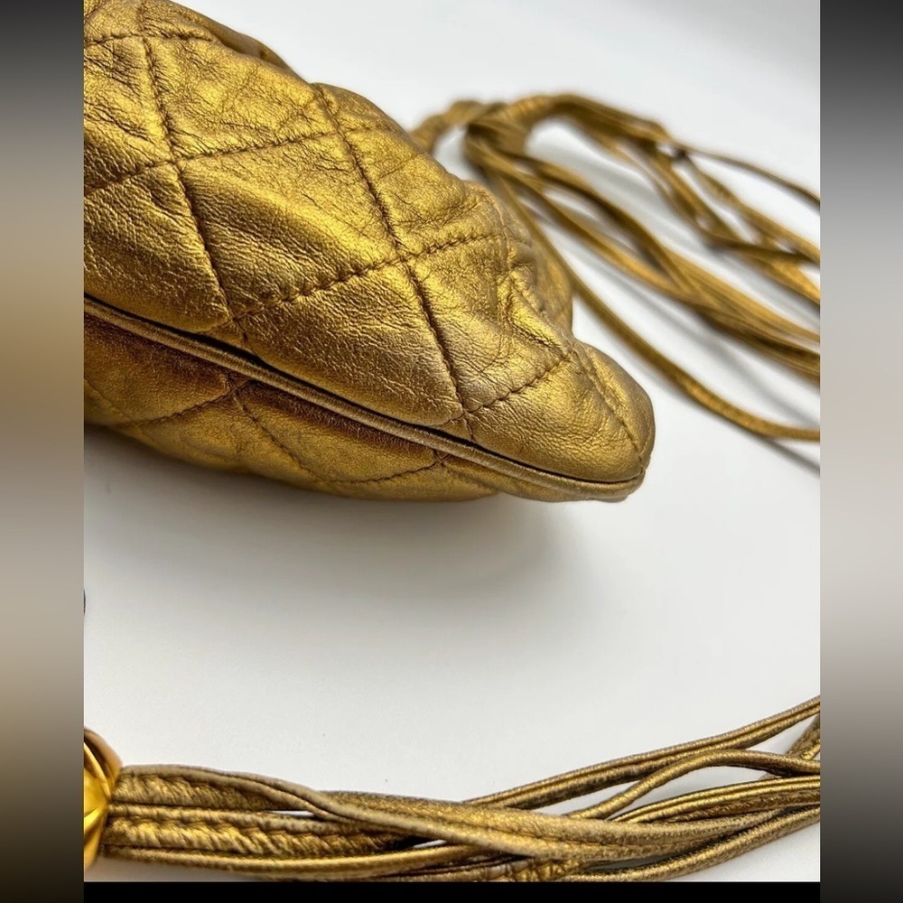 Chanel Quilted Vintage Rare Gold Bronze Waist Pouch bag Tie Fringe sling - Picture 5 of 16